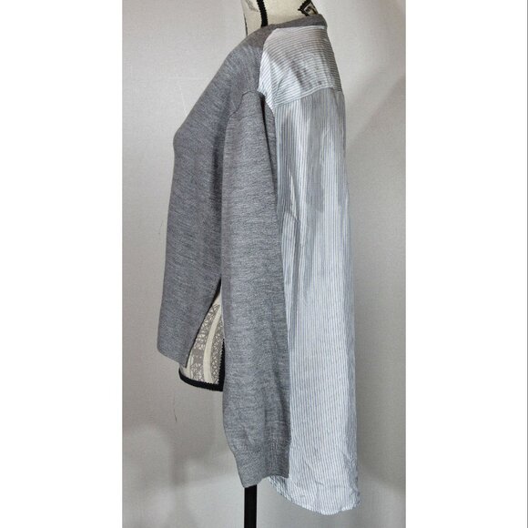 Alexander Wang Contrast Back sweater Merino Grey White Pinstriped Womens Size S - Picture 3 of 5